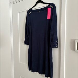 Lily Pulitzer Navy Blue Button-Detail Long Sleeve Dress